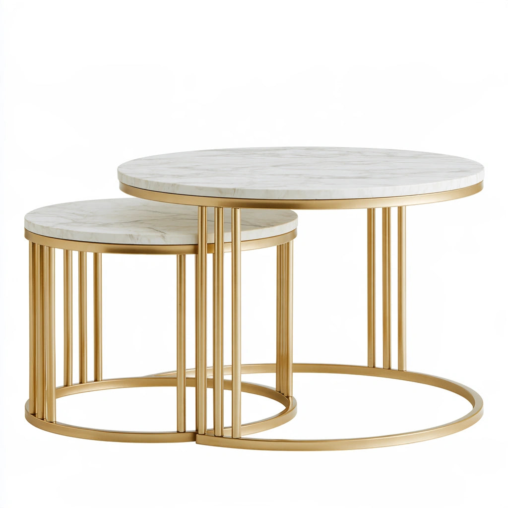 Tables basses gigognes aux lignes épurées, coloris blanc