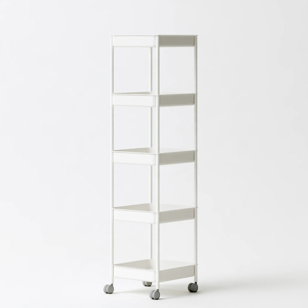 Chariot de rangement aux lignes épurées à quatre niveaux, coloris blanc