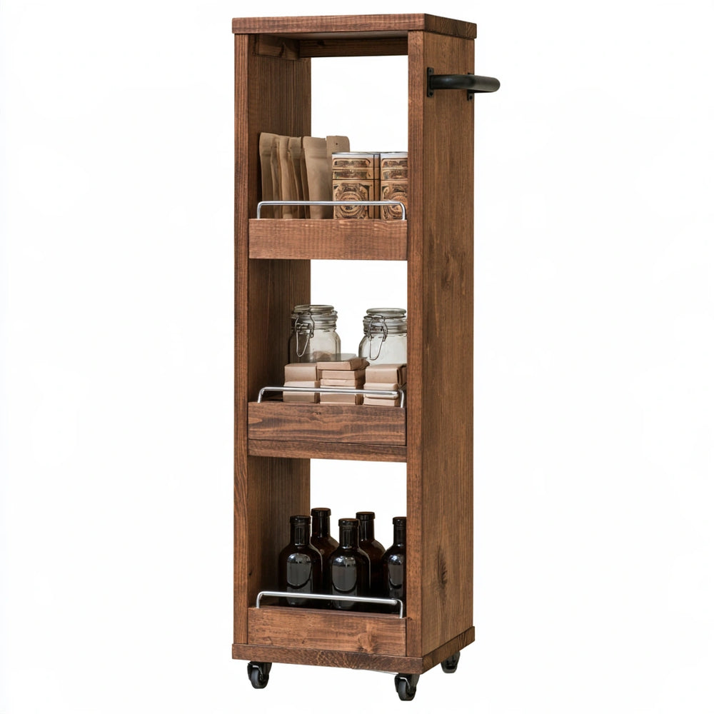 Étagère à épices mobile en bois sur roulettes, coloris brun naturel
