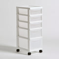 Tour de rangement étroite en plastique à cinq tiroirs, coloris blanc